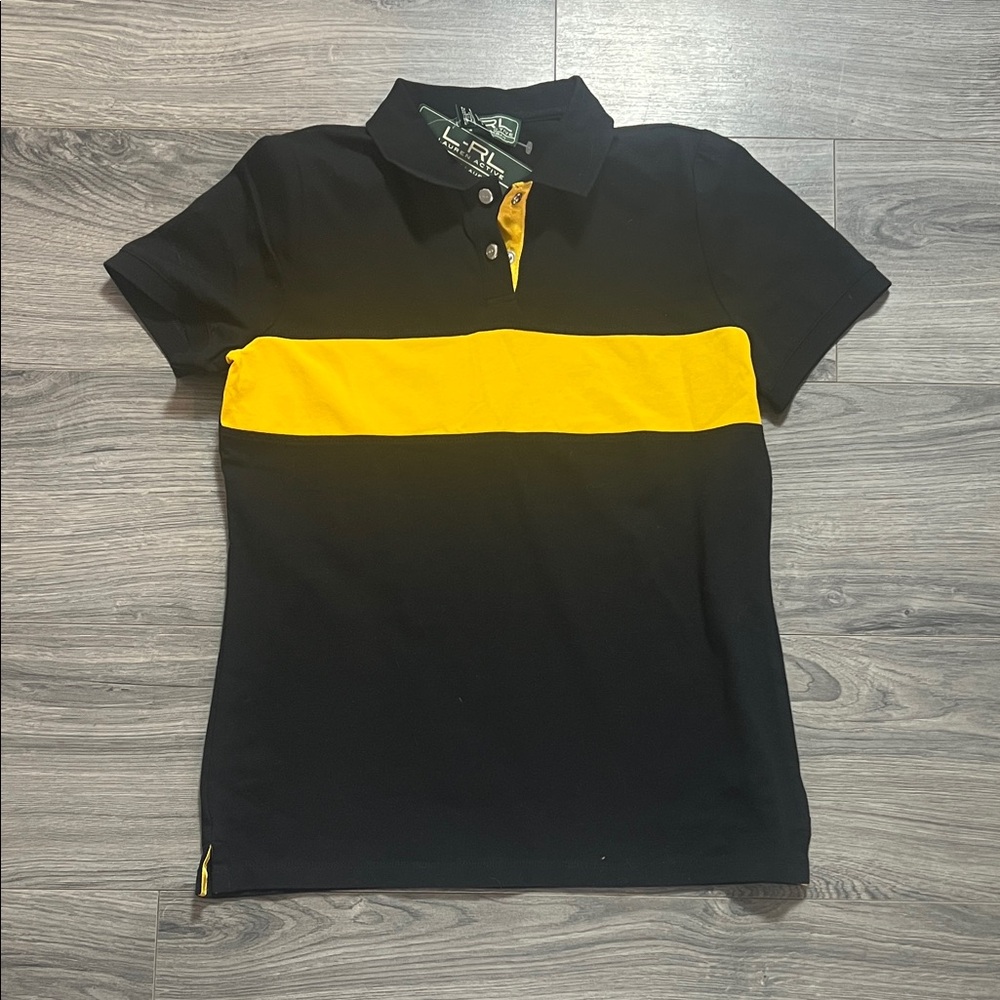 Classic Black Polo Ralph Lauren Shirt with Yellow Accents
